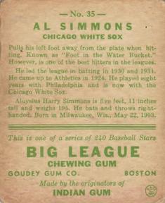 Al Simmons  baseball card collectible - Main Image 2