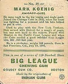 Mark Koenig  baseball card collectible - Main Image 2