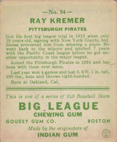 Ray Kremer  baseball card collectible - Main Image 2