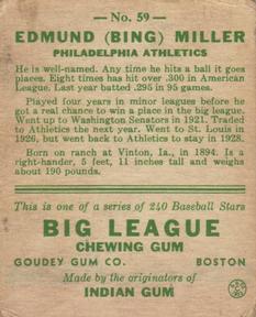 Edmund “Bing” Miller  baseball card collectible - Main Image 2