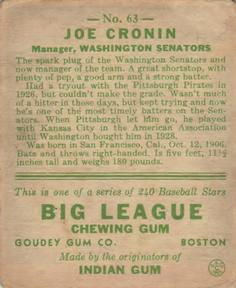 Joseph Cronin  baseball card collectible - Main Image 2