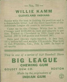 Willie Kamm  baseball card collectible - Main Image 2