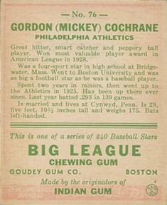 Gordon “Mickey” Cochrane  baseball card collectible - Main Image 2