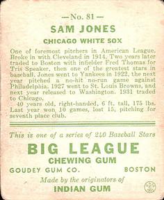 Sam Jones  baseball card collectible - Main Image 2