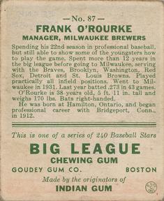 Frank O’Rourke  baseball card collectible - Main Image 2