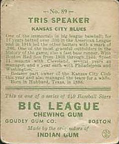 Tris Speaker  baseball card collectible - Main Image 2