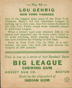 Lou Gehrig  baseball card collectible - Main Image 2
