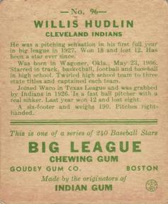 Willis Hudlin  baseball card collectible - Main Image 2