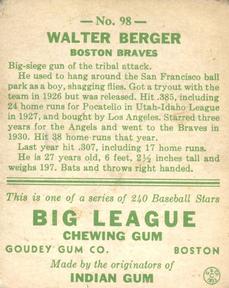 Walter Berger  baseball card collectible - Main Image 2