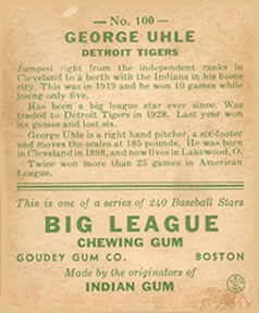 George Uhle  baseball card collectible - Main Image 2