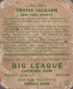 Travis Jackson  baseball card collectible - Main Image 2