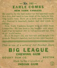 Earle Combs  baseball card collectible - Main Image 2