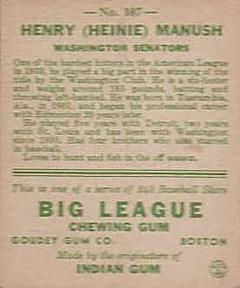 Henry “Heinie” Manush  baseball card collectible - Main Image 2