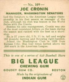 Joe Cronin  baseball card collectible - Main Image 2