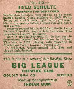 Fred Schulte  baseball card collectible - Main Image 2