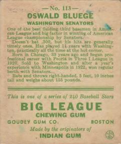 Oswald Bluege  baseball card collectible - Main Image 2