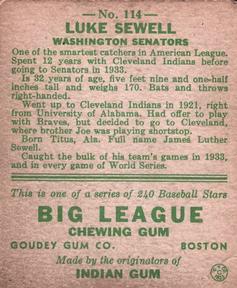 Luke Sewell  baseball card collectible - Main Image 2