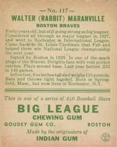 Walter “Rabbit” Maranville  baseball card collectible - Main Image 2