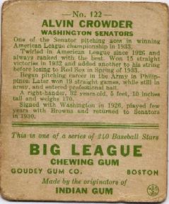 Alvin Crowder  baseball card collectible - Main Image 2