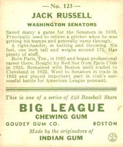 Jack Russell  baseball card collectible - Main Image 2