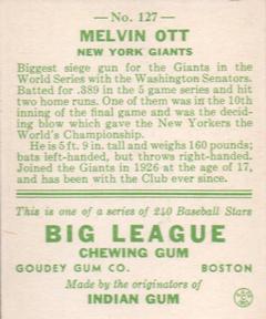 Melvin Ott  baseball card collectible - Main Image 2
