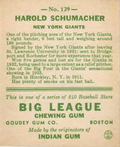 Harold Schumacher  baseball card collectible - Main Image 2