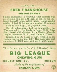 Fred Frankhouse  baseball card collectible - Main Image 2