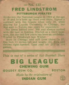 Fred Lindstrom  baseball card collectible - Main Image 2