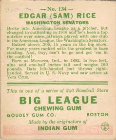 Edgar “Sam” Rice  baseball card collectible - Main Image 2