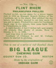 Flint Rhem  baseball card collectible - Main Image 2