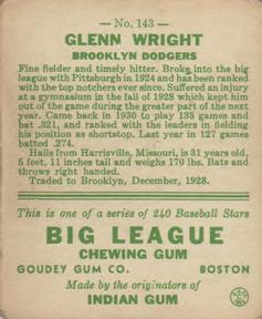 Glenn Wright  baseball card collectible - Main Image 2