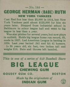 George Herman “Babe” Ruth  baseball card collectible - Main Image 2