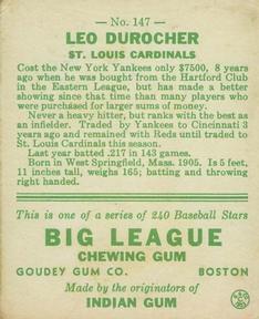 Leo Durocher  baseball card collectible - Main Image 2
