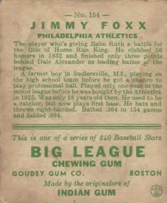 Jimmy Foxx  baseball card collectible - Main Image 2