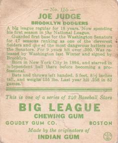 Joe Judge  baseball card collectible - Main Image 2