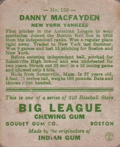 Danny MacFayden  baseball card collectible - Main Image 2