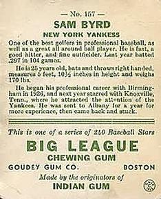 Sam Byrd  baseball card collectible - Main Image 2