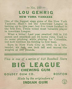 Lou Gehrig  baseball card collectible - Main Image 2