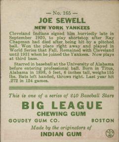 Joe Sewell  baseball card collectible - Main Image 2