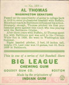 Al Thomas  baseball card collectible - Main Image 2