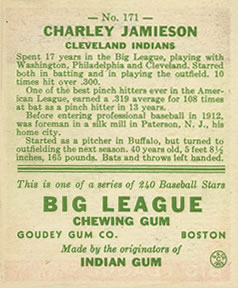 Charley Jamieson  baseball card collectible - Main Image 2