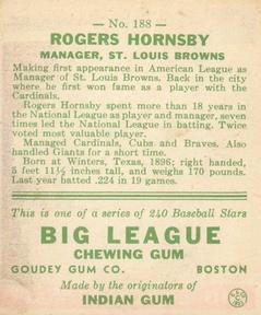 Rogers Hornsby  baseball card collectible - Main Image 2
