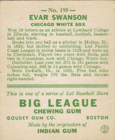 Evar Swanson  baseball card collectible - Main Image 2
