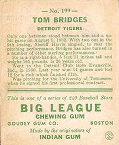 Tom Bridges  baseball card collectible - Main Image 2