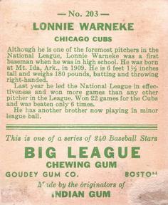Lonnie Warneke  baseball card collectible - Main Image 2