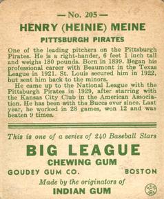 Henry “Heinie” Meine  baseball card collectible - Main Image 2
