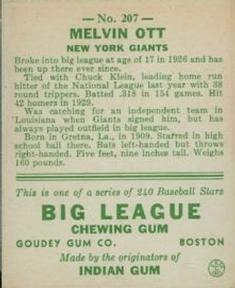 Melvin Ott  baseball card collectible - Main Image 2