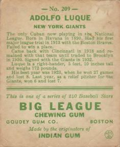 Adolfo Luque  baseball card collectible - Main Image 2