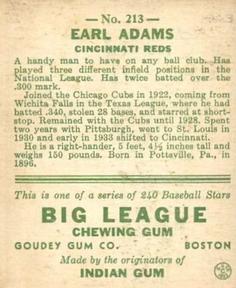 Earl Adams  baseball card collectible - Main Image 2