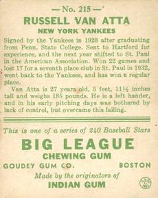 Russell Van Atta  baseball card collectible - Main Image 2